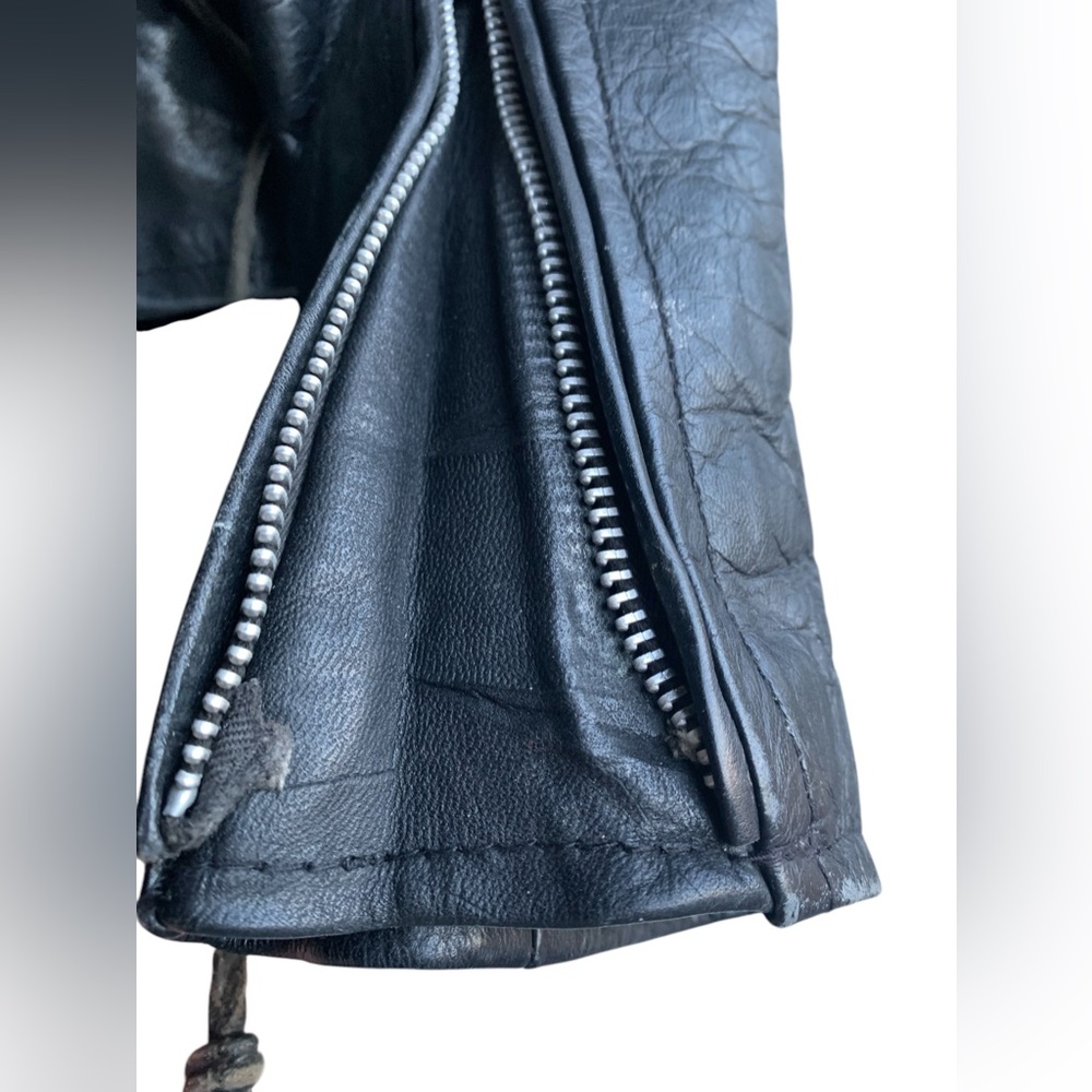 Vintage Black Leather Jacket Coat Artist Signed Mary Shell Fairy Painting Back - Picture 12 of 16